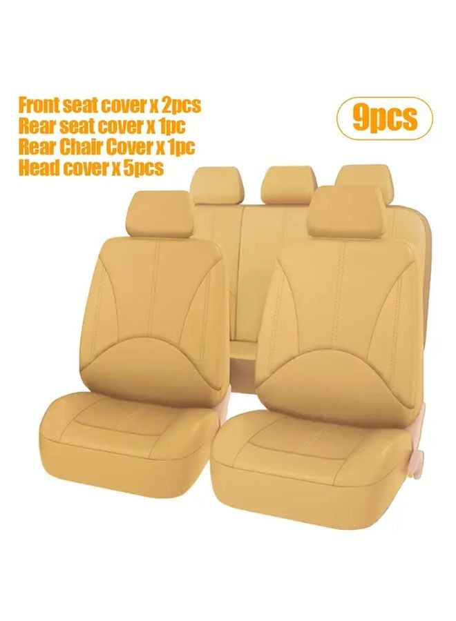 5 Seats Beige Car Seat Cover Set 2 Front 3 Rear Seat Cushion Protection Interior Accessories - Image 3
